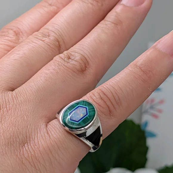 Whitney Kelly 925 Silver Malachite Opal Ring Sz 5.75 - Picture 9 of 17